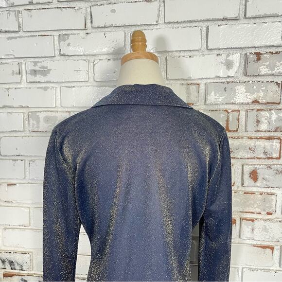 Vintage 90s Slightly Sheer Blue Gold Iridescent Button Down Long Sleeve Top - Picture 6 of 11
